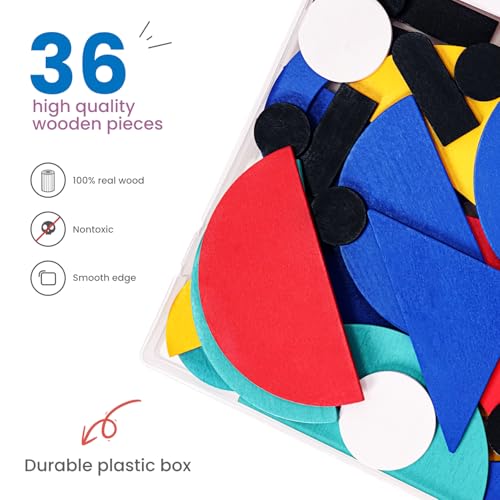 LiKee Wooden Shape Puzzle, 36 Blocks & 60 Cards, Montessori Toy for Kids 3+ | open-end