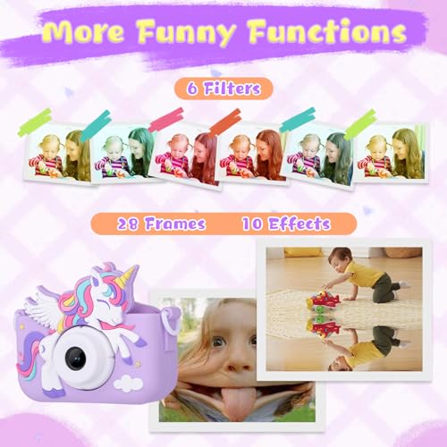 Unicorn Toys Camera for Kids Girls Age 3-8, Purple | Toddler Kids Digital Camera, Christmas Birthday Gifts for 3-8 Years Old Girl, 1080P HD Selfie Video Camera with 32GB SD Card
