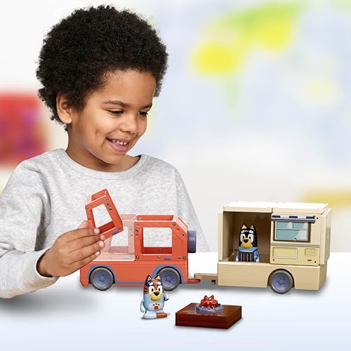 Tile Town Bluey Heeler Camper Magnetic Tile Set, 13 Pieces | Includes Bluey & Bingo figures, action tile; STEM building toy for kids ages 3+