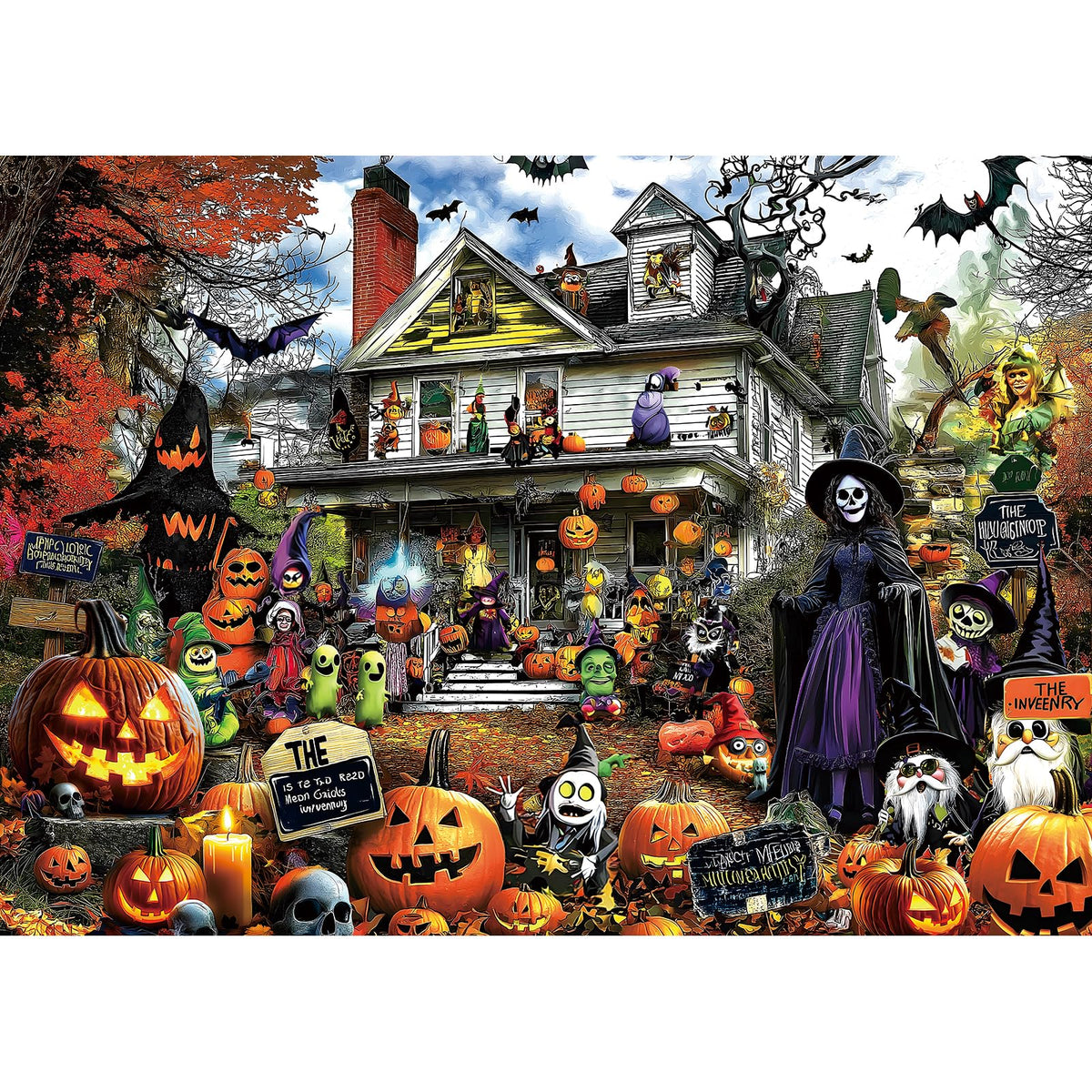 MINIWAN Halloween 1000 Piece Jigsaw Puzzle for Adults, 27.5" x 19.7" | Spooky Haunted House with Pumpkins & Witches, Challenging Fall Decor Puzzle, Unique Gift Idea for Halloween Enthusiasts