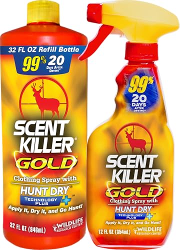 Wildlife Research Center Scent Killer Gold Spray and Refill 44 oz | Hunting Scent Eliminator with Hunt Dry Technology - Odor Prevention & Maximum Performance After Drying