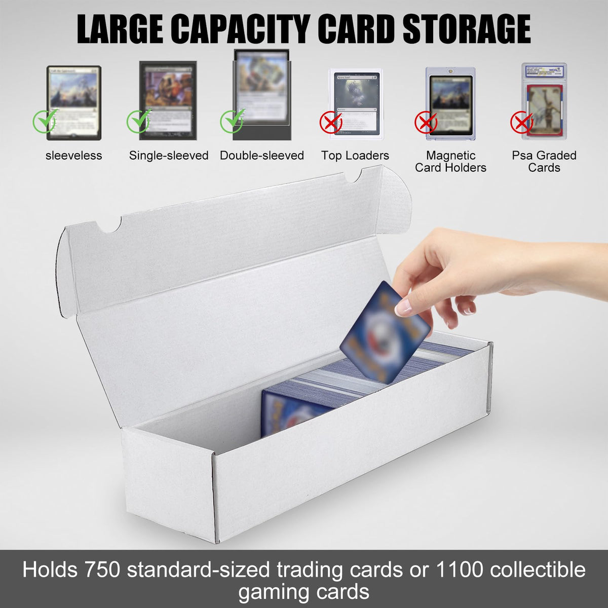 Trading Card Storage Box, 10-Pack 1100 Count White Corrugated Cardboard Box | Bulk Sports Storage Box for TCG/Magic/Mtg Basketball Card, Collectible Trading Cards