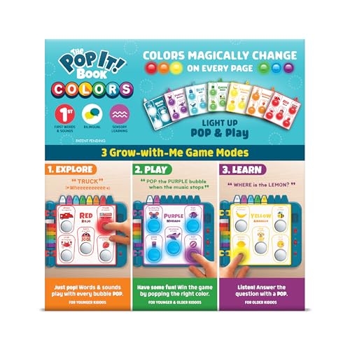 Chuckle & Roar Pop It Book, Colors, English & Spanish, Quiet Mode, 1–4+ | English & Spanish Color Toddler Learning Toys, Quiet Mode Option, Sturdy Plastic Sensory Toys, Busy Book for Toddlers 1-3