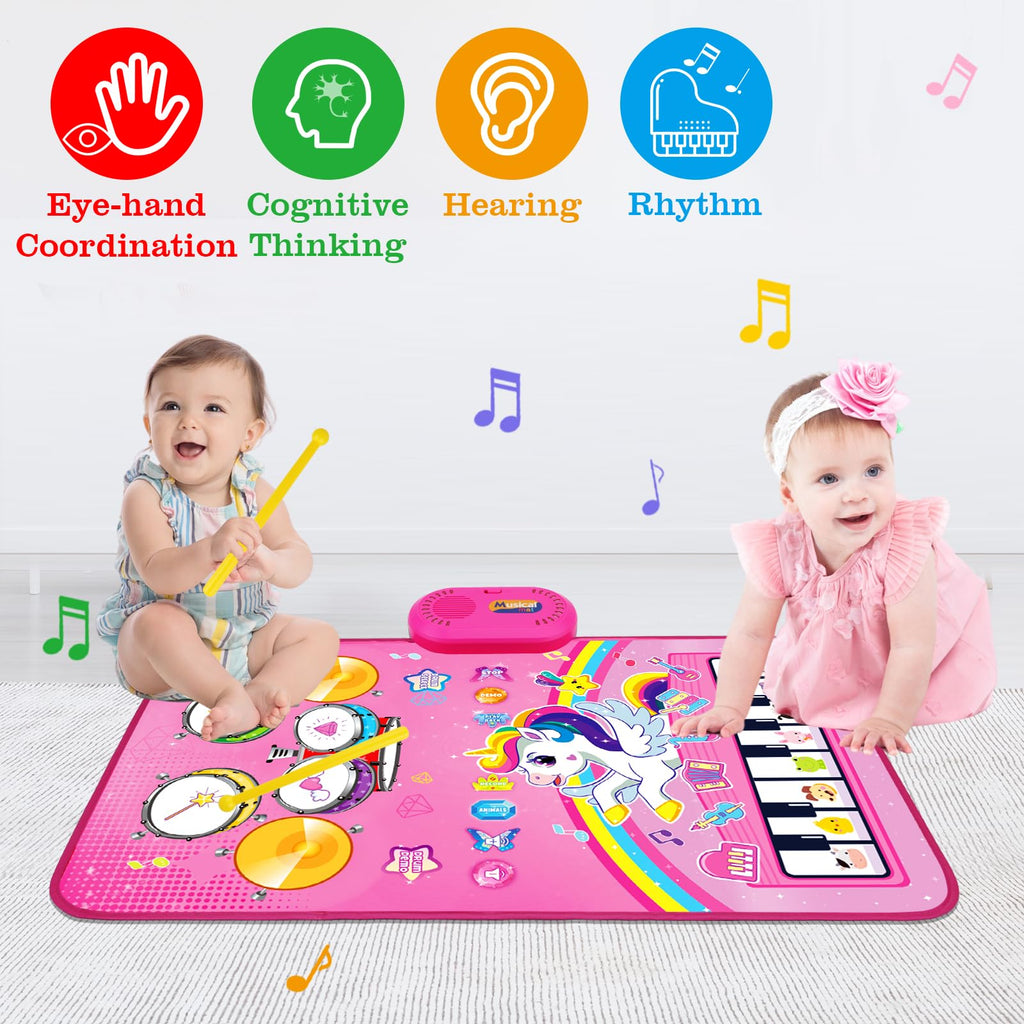 Toys for 1 Year Old Girl Gifts: 3 in 1 Baby Musical Mat Toddler Toy Age 1-2 | Piano Drum Animal Touch Unicorn Toys - Infant Music Toy 12-18 Months Babies Birthday Gifts for 1 2 3 Year Old Boys Girls