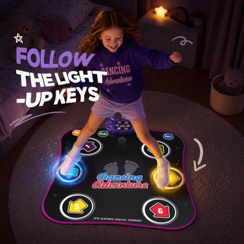 Dance Mat Toys with Bluetooth, Electronic Dance Pad for 3-12 Year Old Kids | Music Dance Mat with Bluetooth, Light-up 6-Button, 5 Game Modes, Birthday Toys Gifts for 3 4 5 6 7 8 9 10+ Year Old Girls
