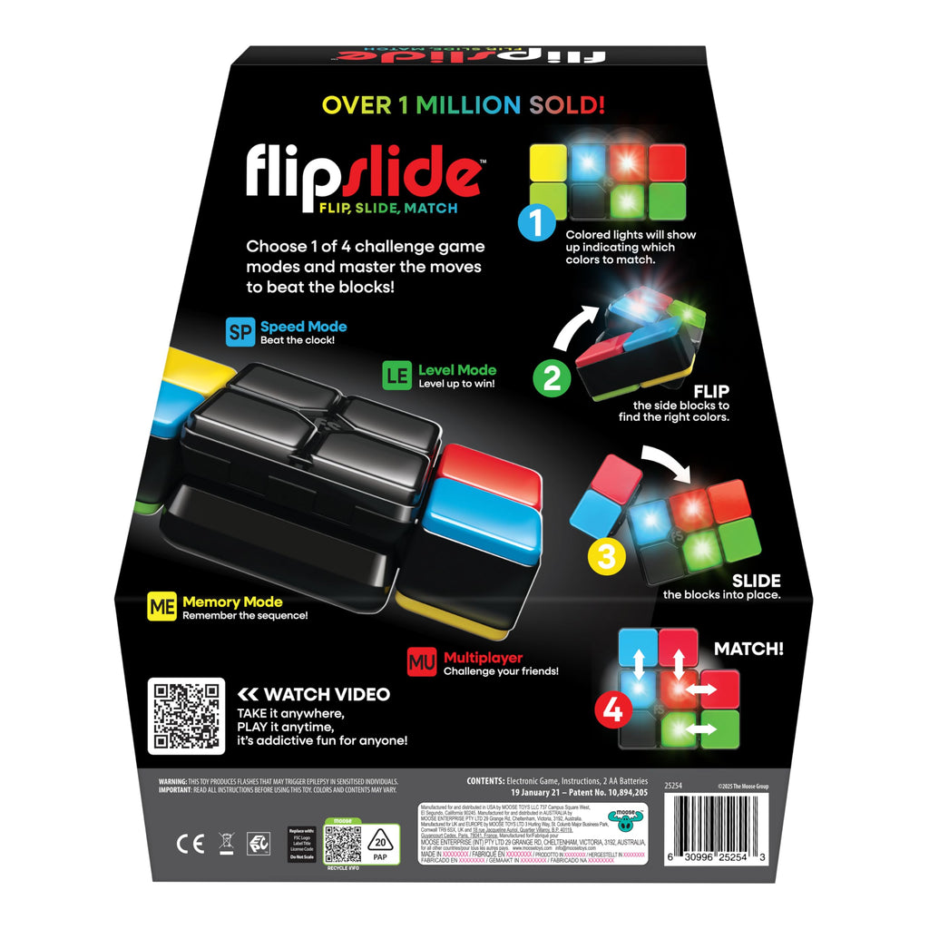 Moose Games Flipslide, Handheld Puzzle Game, Travel Toy Ages 8-13 | 4 modes (Speed, Multiplayer, Level, Memory) fast-paced puzzle fun; travel game and great gift for boys and girls ages 8-13