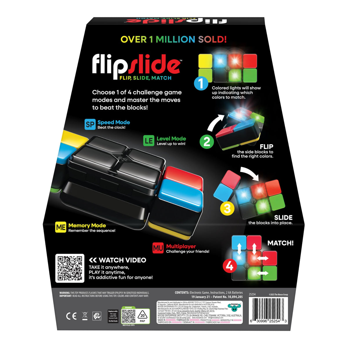 Moose Games Flipslide, Handheld Puzzle Game, Travel Toy Ages 8-13 | 4 modes (Speed, Multiplayer, Level, Memory) fast-paced puzzle fun; travel game and great gift for boys and girls ages 8-13