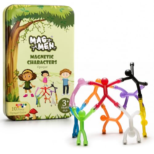 MAGMEN Magnetic Fidget Figures | Travel Toys for Kids (10-Piece Opaque) | 3 in. poseable Toys for Airplane, Road Trip, Cruise, Long Car Rides - Screen-Free Sensory Desk Toy