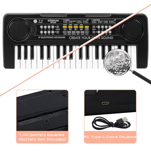 Raimy 37 Keys Electronic Keyboard Piano for Kids 3 4 5 6 7 8 9 Year Old | Early Learning Educational Portable Musical Instrument Toys, Birthday Gifts for Boys and Girls Beginner (Black)