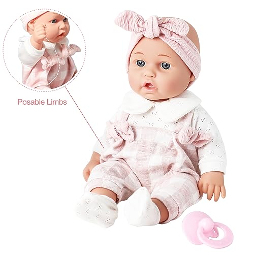 Enjoyin 12'' Baby Doll in Gift Box with Pink Cloths, Pacifier, 13''x13'' Microfabric Blanket, and Feeding Bottle. Gift Idea for Kids