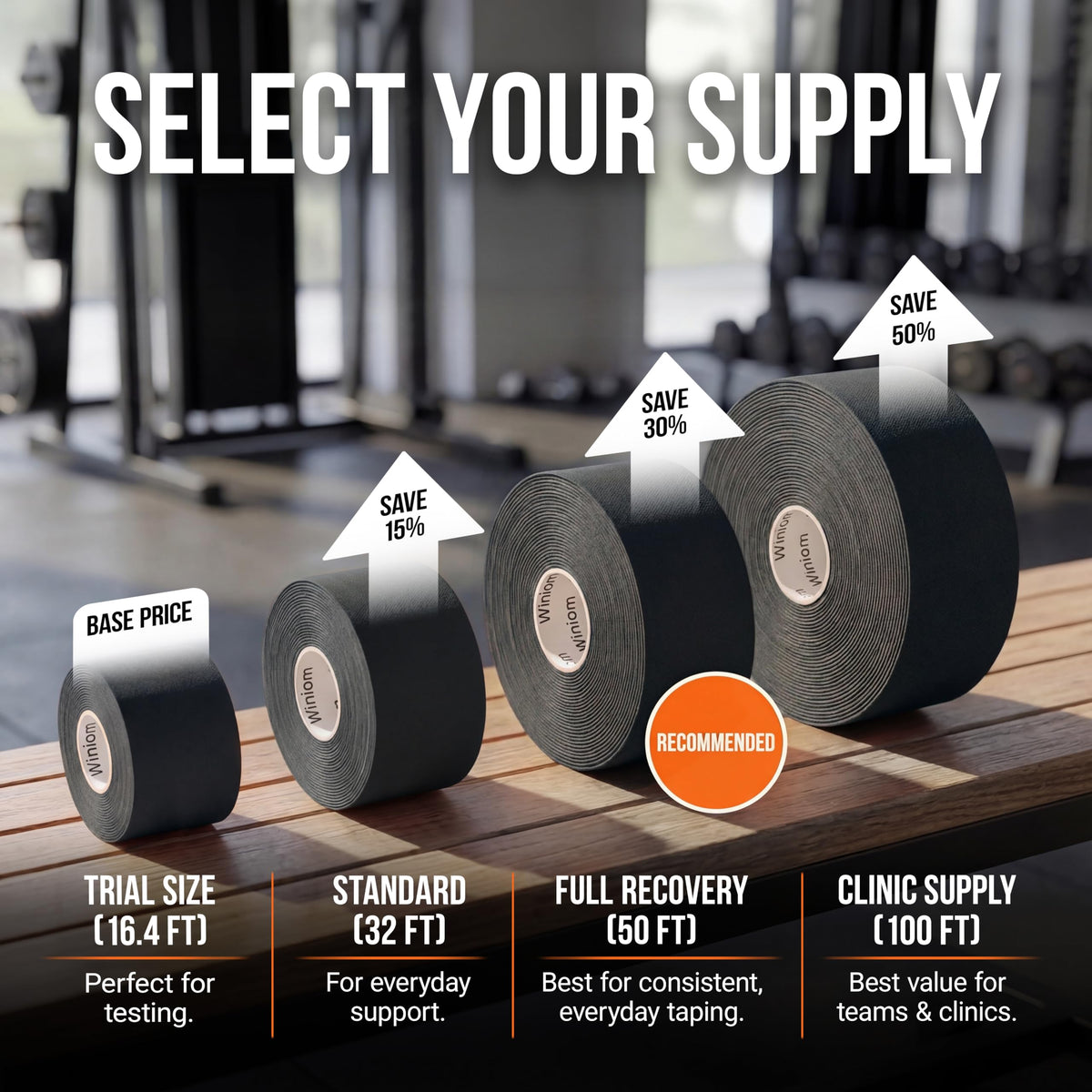 Winiom Kinesiology Tape - Waterproof Athletic Tape, Uncut Roll 2"x16.4ft | Midnight Black, 3-5 Day Adhesion, Hypoallergenic and Latex-Free for Knee, Shoulder, Arm and Back Support + Taping Guide