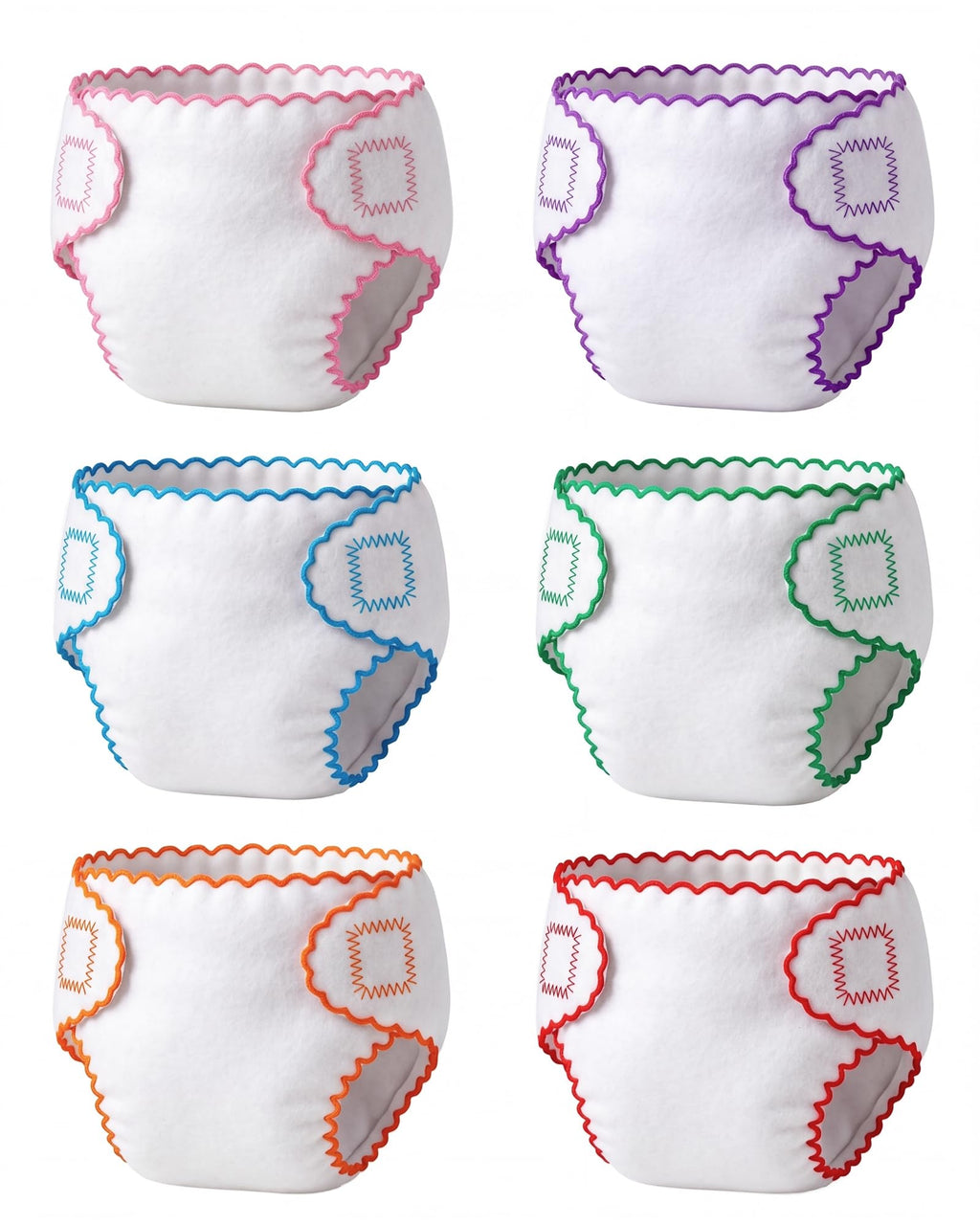 BABESIDE Baby Doll Diapers, 6 Reusable Diapers for 12-15 Inch Baby Dolls | Washable Baby Doll Accessories for Diaper Changing Pretend Play, Doll Diaper Set for Ages 3+