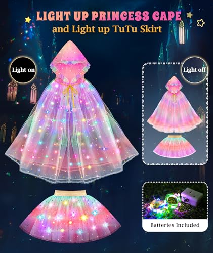Princess Dress Up for Girls, Unicorn Light up Princess Cape Princess Dress | Costume Crown Gift for Girls 3 4 5 6 DOLNOW
