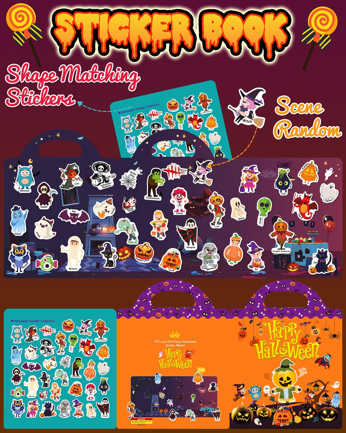 Benresive Reusable Sticker Book, Stickers for Kids, Travel Toy Gifts