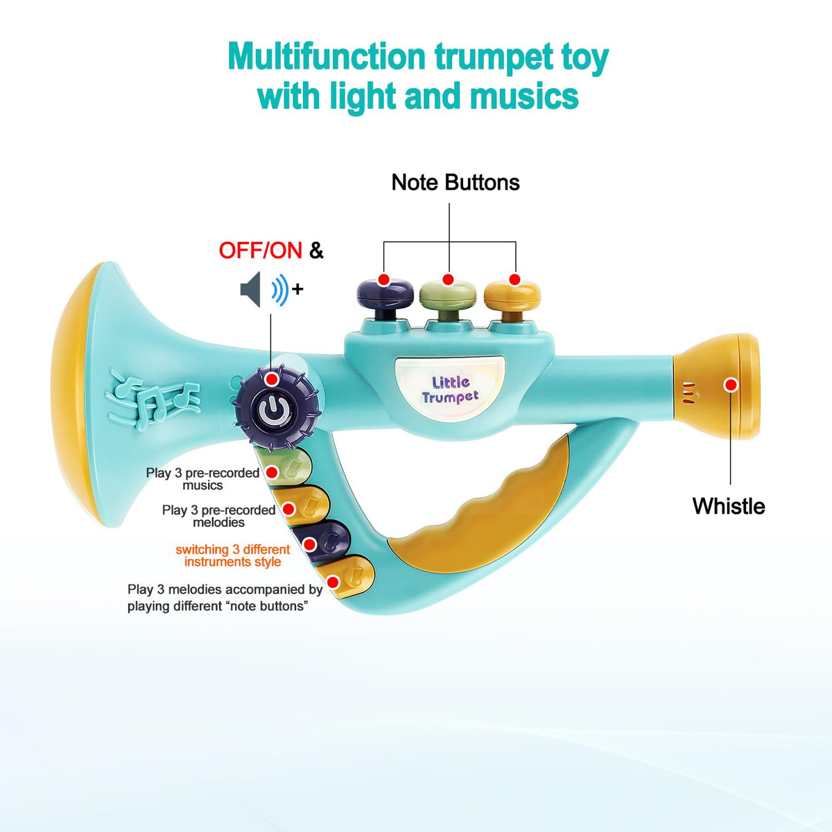 Toddler Musical Instruments Toy, Trumpet, Harmonica, Recorder Flute for Kids Baby, Musical Toys Set for Children Boys Girls Ages 2 3 4 5