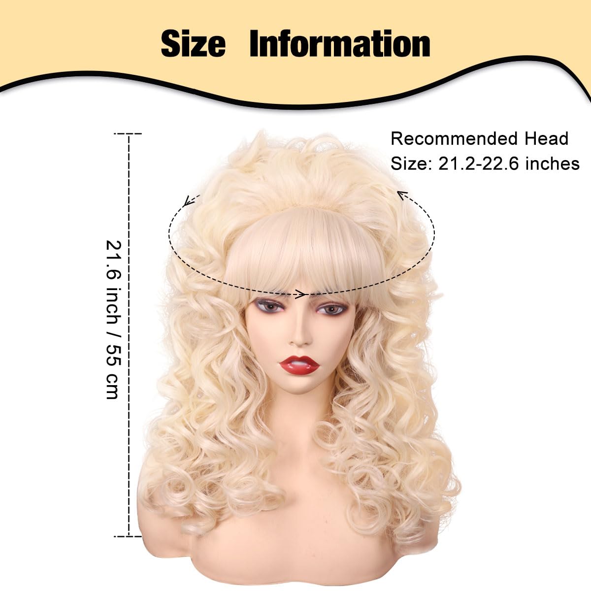 FantaLook Blonde Long Curly Wig with Bangs, Vintage Costume Wig for Women | Retro 60s 70s 80s styling wig, ideal for queen cosplay, Halloween party, disco & themed fancy dress events.