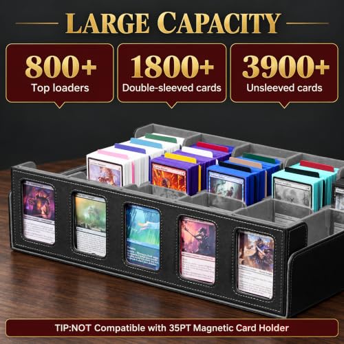 Kabinka 5 Row 3900+ Trading Card Storage Box with Commander Display | MTG Storage Box with Removable Lid Bulk Card Storage for MTG TCG PTCG Sports Card, Top Loaders Storage Box (Black)