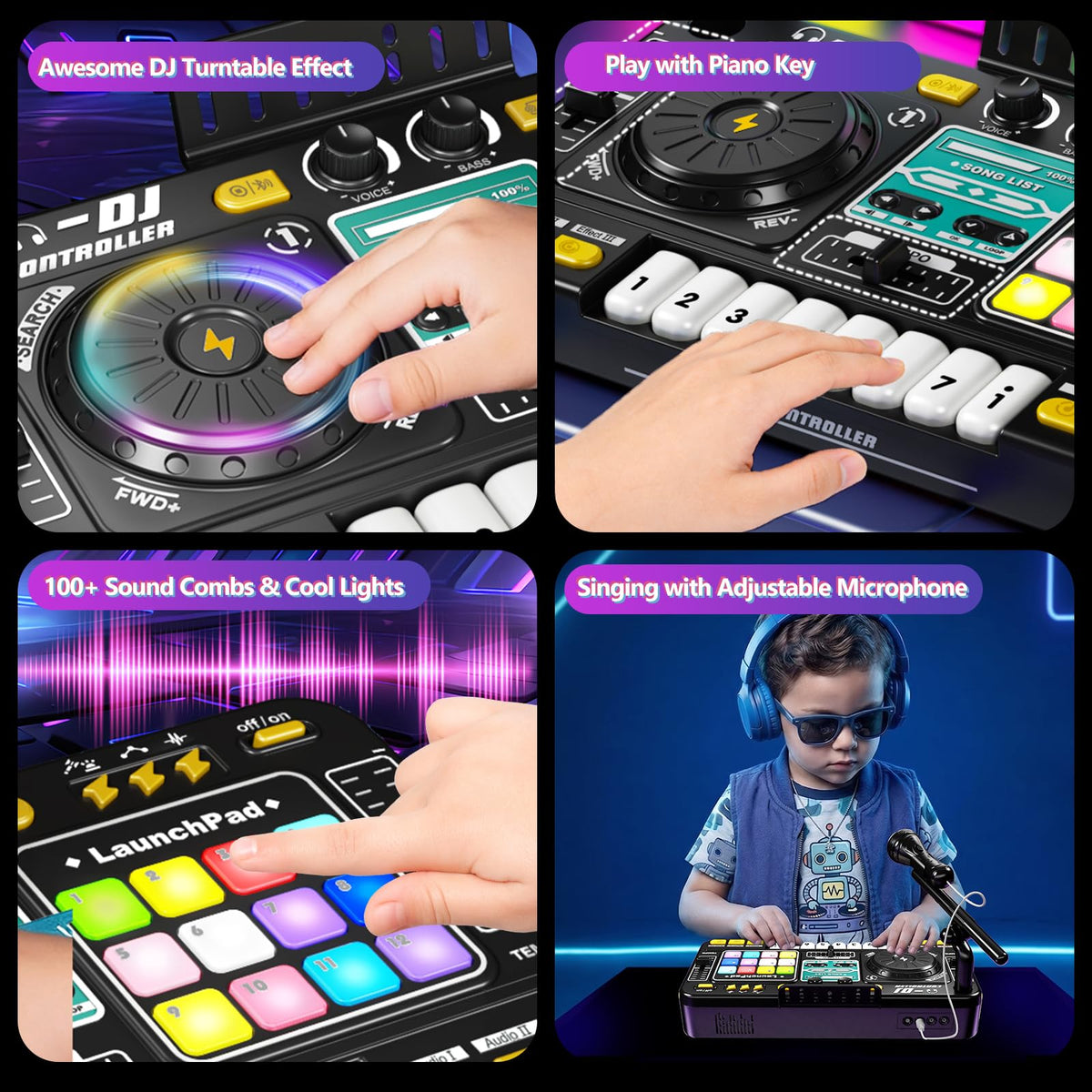 Tsomtto Kids DJ Mixer Table Musical Toy with Lights & Bluetooth | Electronic Music Toy with Microphone Piano, DJ Mixer Controller Toys Birthday Christmas Gifts for 3 4 5 6 Year Old Boys Girls