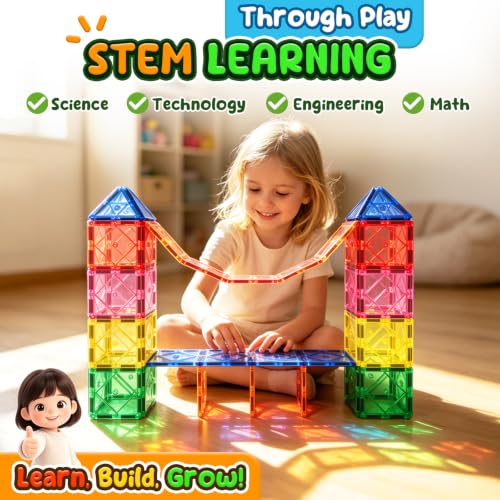 Soyee Magnetic Tiles Toddler Toys Games Sensory Toys for Toddlers 3-4 Magnetic Blocks for Kids Age 3-5 4-8 Outdoor Toddler Activities Preschool Building Learning Toys