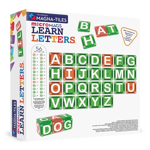 MAGNA-TILES microMAGS Learn Letters 56-Piece Magnetic Construction Set, The Original Magnetic Building Brand