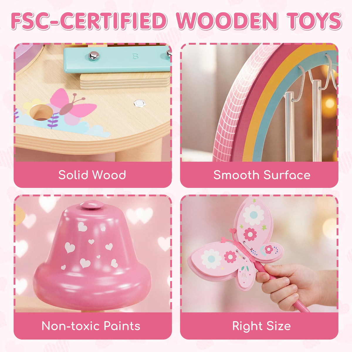 Lehoo Castle Toddler Drum Set Wooden, Unicorn Montessori Toys for Girls | Baby Drum Set Music Toys with Xylophone, 7 in 1 Toddler Musical Instruments, Educational Birthday Gift for 12-18 Months Girl