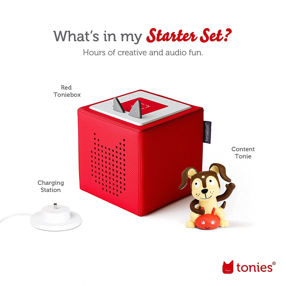 Toniebox 1 Audio Player Starter Set with Playtime Puppy - Listen, Learn, and Play with One Huggable Little Box - Red
