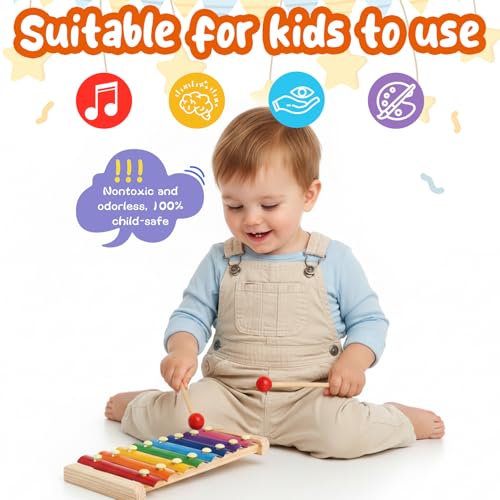 MCPINKY Xylophone for Kids with 2 Mallets, Wooden, Rainbow | Baby Xylophone, Musical Instruments Toy for Toddlers, Birthday Party Favors