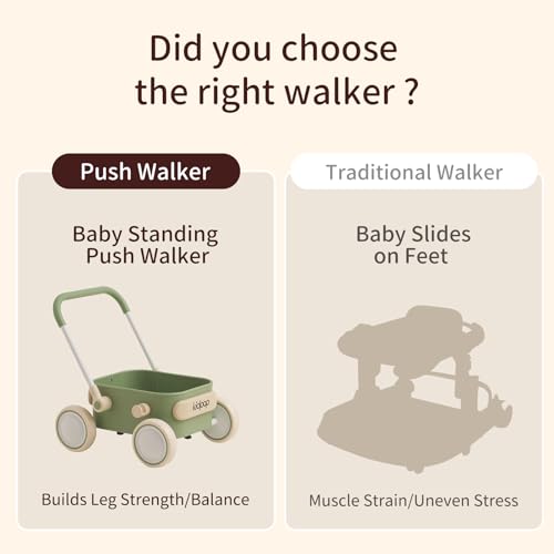 PULA Baby Push Walker with Wheels Toddler Wagon for First Learner Baby Toys 6-12 Months, 1 Year Old Birthday Gifts, Indoors and Outdoors (Green)