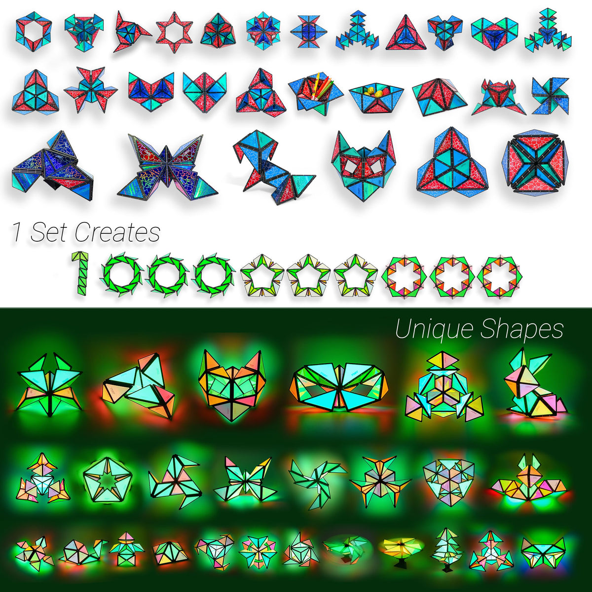 TOSY Magnet Pyramid Glow - 1 Cube Transforms into 1 Billion Shapes, 12 Pieces, 243 Rare Earth Magnets, Glowing, Holographic Design Magnet Tiles Creative Puzzle STEM/STEAM Toy