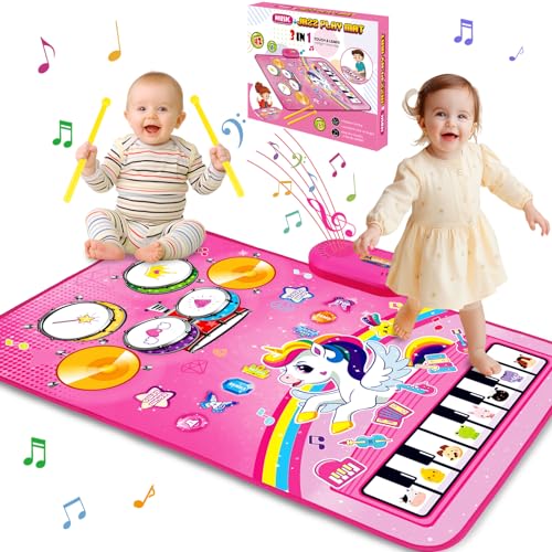 Toys for 1 Year Old Girl Gifts: 3 in 1 Baby Musical Mat Toddler Toy Age 1-2 | Piano Drum Animal Touch Unicorn Toys - Infant Music Toy 12-18 Months Babies Birthday Gifts for 1 2 3 Year Old Boys Girls
