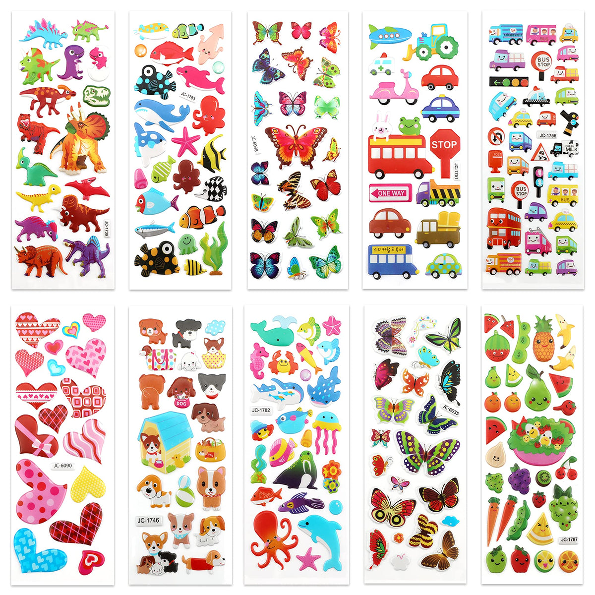 Puffy 3D Sticker for Kid & Toddler 500+ Variety Pack Cute Scrapbook Sticker | Craft for Scrapbooking Journal Gifts and Rewards Including Animal, Numbers, Fruits, Fish, Dinosaurs, Cars and More…