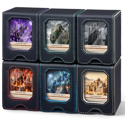 Fabmaker 6 pack Deck Box Compatible with MTG, Display Card Storage Box | Holds 100 Double-Sleeved Cards, Trading Card Deck Case Compatible with Magic the Gathering with PU Leather &Magnetic Closure