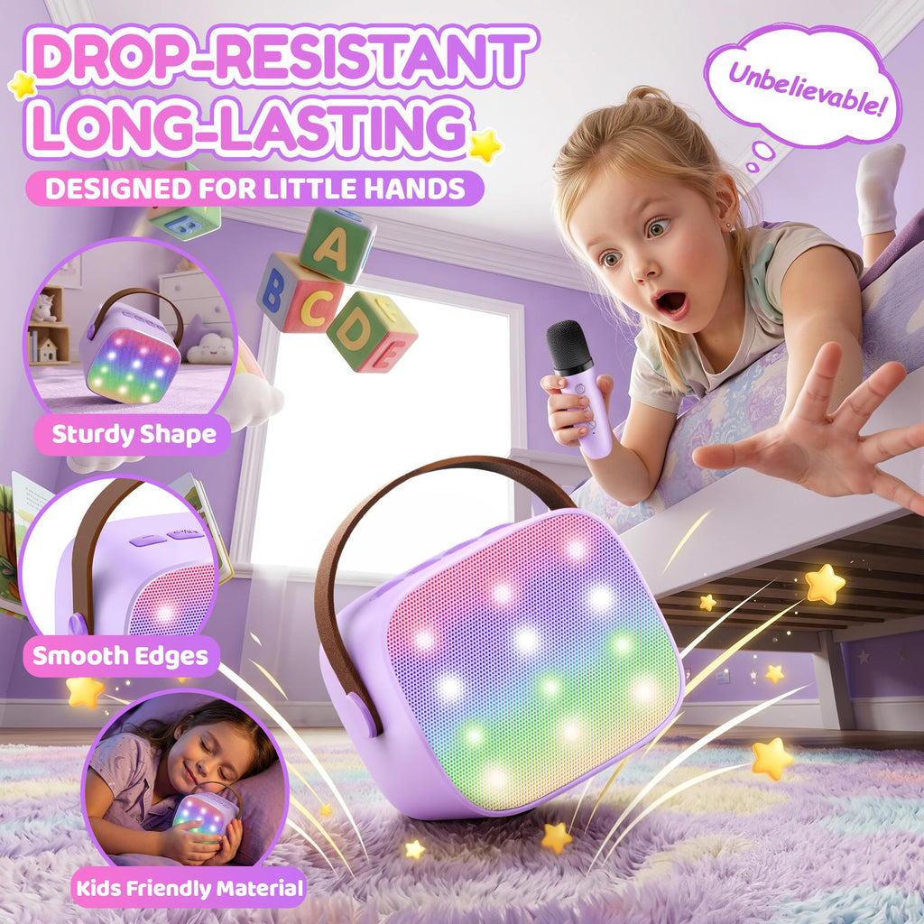 YLL Karaoke Machine for Kids, Birthday Gifts for Girls 3 4 5 6 7+Years Old | 2 Wireless Microphones, 5 Magic Voices, Mini Portable Bluetooth Speaker, Family Home Party Present Toys for Ages 4-12