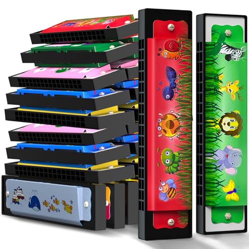 35 Pcs Harmonica for Kids 16 Holes Musical Instrument, Return Gift Cartoon Double Row Harmonica Bulk Toy for 3 Years + Kids Party Favors Goodie Bags Stuffers & Operation Christmas Child Items