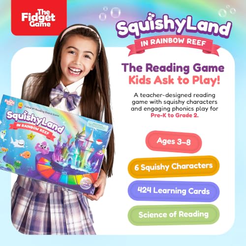 The Fidget Game SquishyLand in Rainbow Reef Board Game, Pre-K to 2nd Grade | Educational & Phonics Kindergarten Learning Activities, Mochi Squishy Toys Set, 2-6 Players