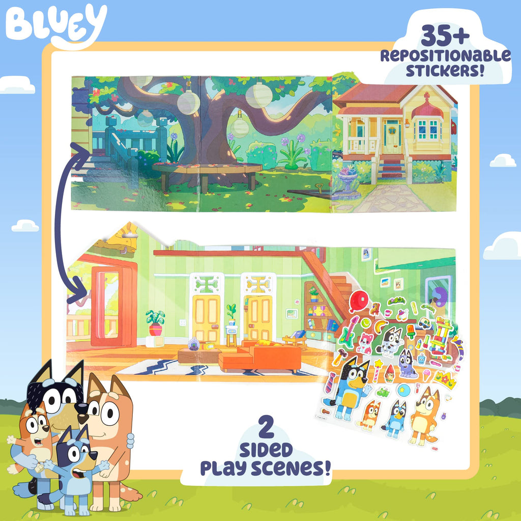Horizon Group USA Bluey Sticker Playset, 2 Sticker Play Scenes, 35+ Reusable Puffy Bluey Repositionable Stickers for Kids, Perfect for Travel, Screen-Free Fun