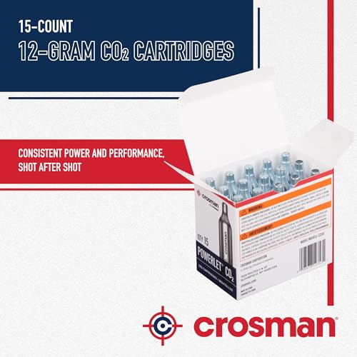 Crosman 15-Count CO2 Cartridges for Air Rifles and Air Pistols | Snug Neck Seal Prevents Gas Leaks - Strong Metal Walls Handle Heavy Use - Smooth Even Pressure For Every Shot