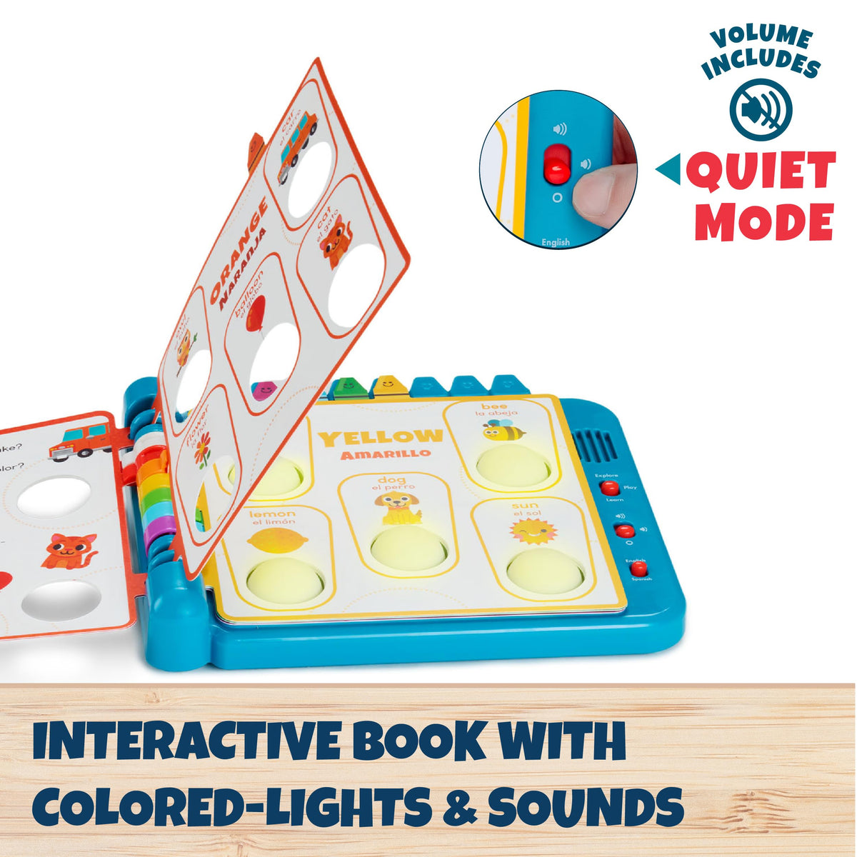 Chuckle & Roar Pop It Book, Colors, English & Spanish, Quiet Mode, 1–4+ | English & Spanish Color Toddler Learning Toys, Quiet Mode Option, Sturdy Plastic Sensory Toys, Busy Book for Toddlers 1-3