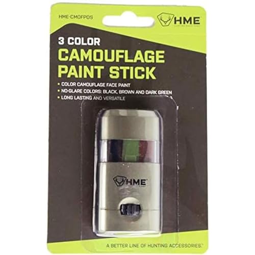 HME 3 Color Camo Face Paint "Mess-Free" Application Stick - Long-Lasting Easy-to-Use Concealment Makeup for Hunting
