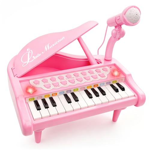 Love&Mini Piano Toys for Girls, 24-Key with Mic, Record & Playback, Ages 3+ | Kids Piano with 22 songs, 8 Percussion Sounds, LED lights, 4 Instrument Modes and Connect to MP3, Phone & Tablet