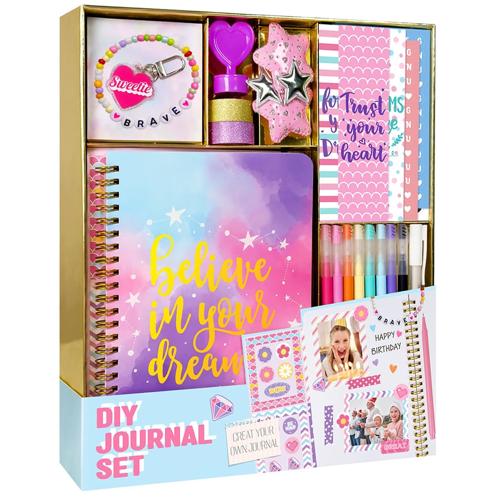 Nollh DlY Journal Kit for Girls Scrapbook Gifts for 8-12 Year Old Girl | 200+PCS Teen Tween Girl Gifts Trendy Stuff Stationery Set Art Crafts Kit 8 9 10 11 12 13 14 Year Old Girl Birthday Gift