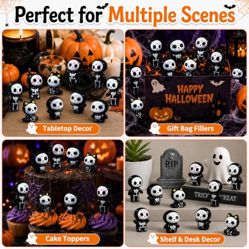 Celltestria 60pcs Halloween Mini Figurines Resin Ghost Toys | Halloween Party Favor Bag Fillers Embellishments Scrapbook Micro Fairy Garden Decor