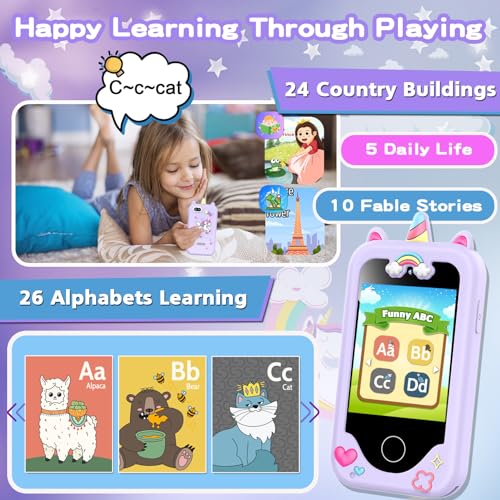 Kids Smart Phone for Girls, Christmas Birthday Gifts for Girls Age 3-10 | Kids Toys Cell Phone, 2.8" Touchscreen Toddler Learning Play Toy Phone with Dual Camera, Game, Music Player, 8GB Card, Purple