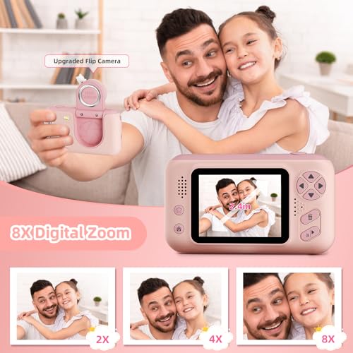 Makolle Kids Camera Toys for Girls 3-12 Year Old,HD Digital Video Camcorder Camera with Tripod,Children Chritmas Birthday Gift with SD Card-Pink