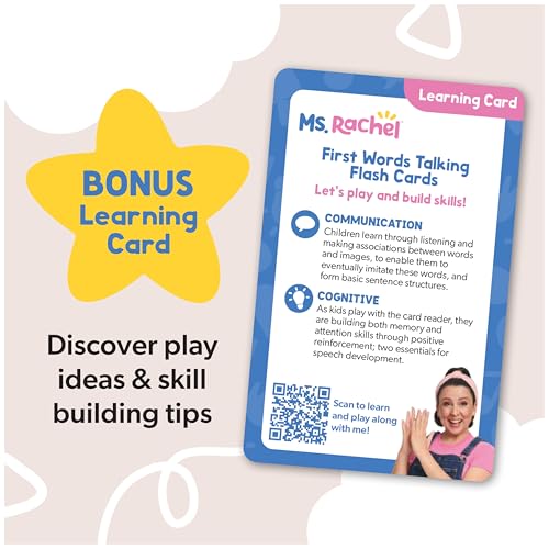 Ms. Rachel First Words Flash Cards, Electronic Card Reader, 100 Words | Electronic Reader With 100 Talking Words, Boosts Early Language & Motor Skills, Toddler Toys For Girls And Boys Ages 1-2+