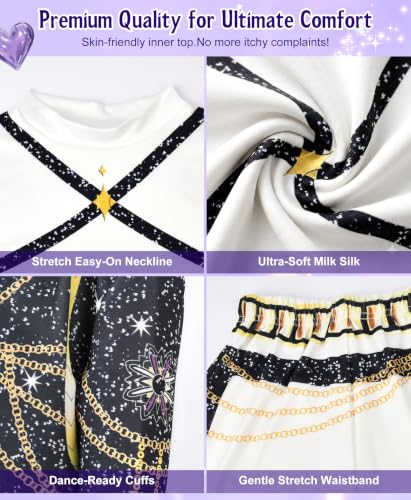 Behufun Girls Halloween Costume, Pop Singer Costume, Top Pants with Purple Braid for Cosplay Birthday Party, 4-12 Years
