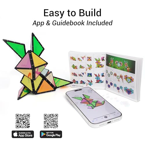 TOSY Magnet Pyramid Glow - 1 Cube Transforms into 1 Billion Shapes, 12 Pieces, 243 Rare Earth Magnets, Glowing, Holographic Design Magnet Tiles Creative Puzzle STEM/STEAM Toy