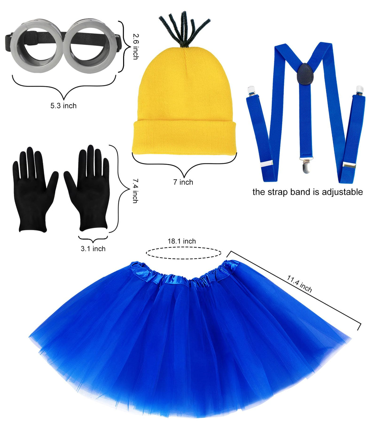 WISHTEN 5 PCS Halloween Costumes for Kids Girls,Halloween Cosplay Dress up | Halloween Costume Accessories for Girls, Goggles/Beanie/Blue Tutu Skirt/Suspenders/ Gloves,Family Themed Parties,Role Play
