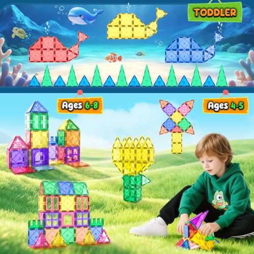 Soyee Magnetic Tiles Toddler Toys Games Sensory Toys for Toddlers 3-4 Magnetic Blocks for Kids Age 3-5 4-8 Outdoor Toddler Activities Preschool Building Learning Toys