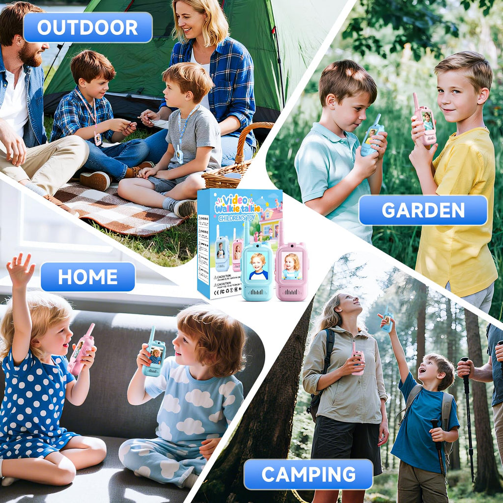 Kids Video Walkie Talkies, 2 Pack Long Range Toy Walkie-Talkie for Kids | Rechargeable, Outdoor Games Toys for Boys Girls Age 3-12, Indoor, Camping, Hiking, Travel, Christmas Birthday Gift(Blue/Pink)